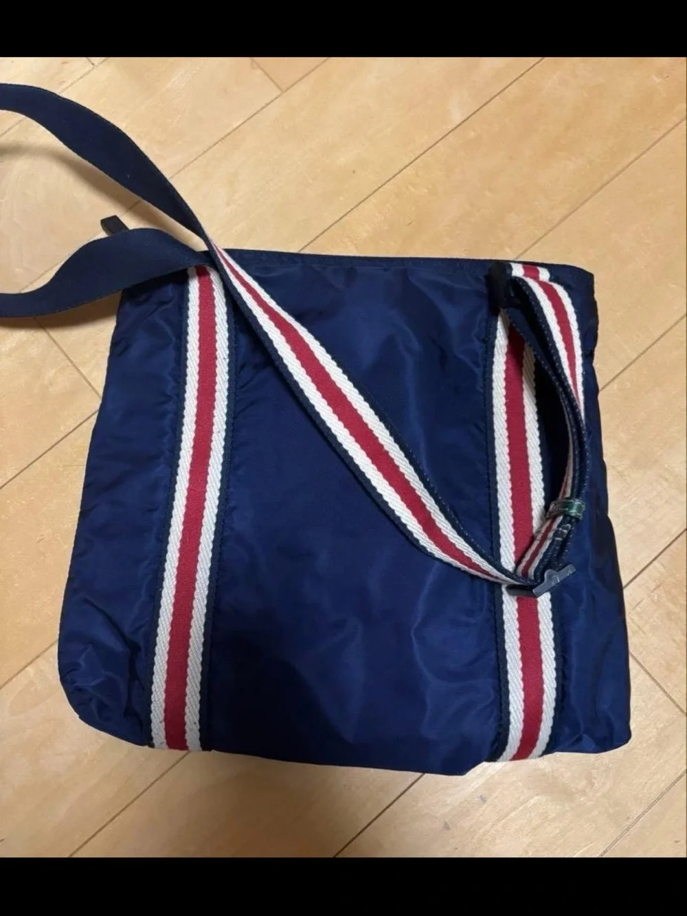 Gucci Navy Crossbody Messenger Bag with Red and White Web Stripes